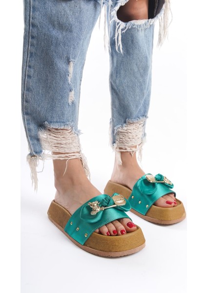 Carmen Kalın ve Ortopedik Taban Ayıcıklı Saten Kadın Terlik Kt Yeşil fırsatları