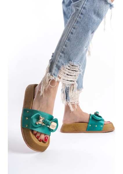 Carmen Kalın ve Ortopedik Taban Ayıcıklı Saten Kadın Terlik Kt Yeşil indirimleri