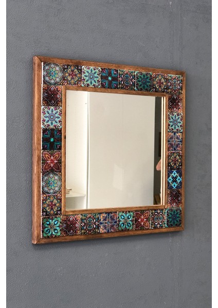Turuncu Mozaik Taş Çerçeveli Ayna 43X43 Cm, Etnik Desenli, Şık ve Doğal Görünüm fiyatları