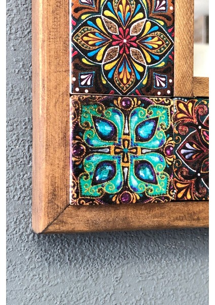 Turuncu Mozaik Taş Çerçeveli Ayna 43X43 Cm, Etnik Desenli, Şık ve Doğal Görünüm modelleri