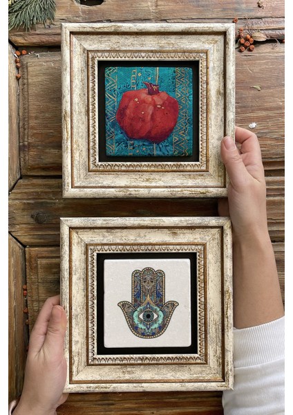 Renkli Taş Duvar Dekoru Tablo Seti 20X20 Cm, 2'li Paket