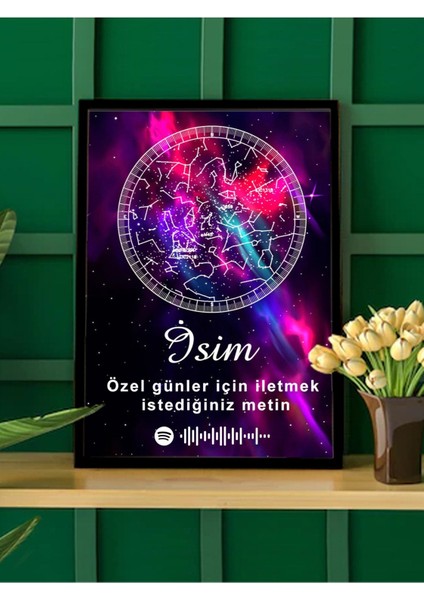 Kişiye Özel Siyah Yıldız Haritası Çerçeveli Gökyüzü ve Spotify Kodu fiyatları
