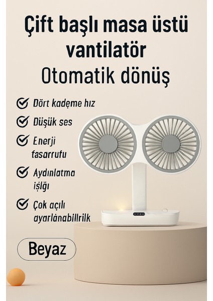 Taşınabilir Masaüstü Fan Çift Başlıklı– USB Şarjlı, Otomatik Döner, LED Işıklı, 4 Hız Ayarı indirimleri