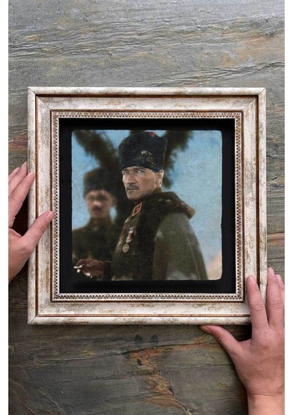 Renkli Taşlı Çerçeveli Duvar Tablosu 30X30 Cm, Atatürk Temalı Dekorasyon fiyatları