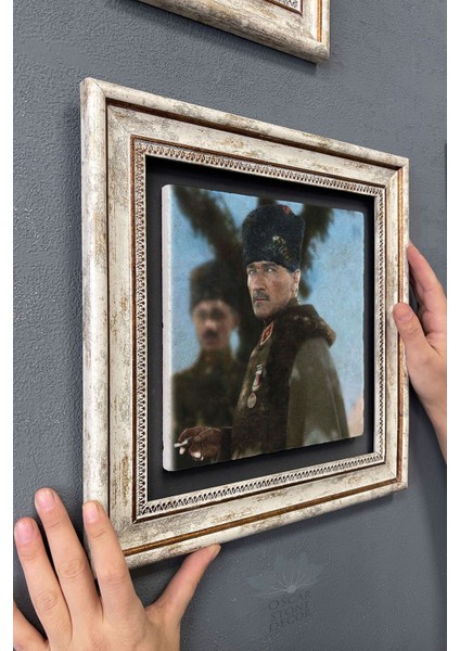 Renkli Taşlı Çerçeveli Duvar Tablosu 30X30 Cm, Atatürk Temalı Dekorasyon modelleri