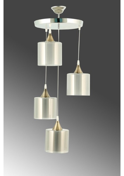 Şık 4'lü Gümüş Tepsi Füme Camlı Lüks Sarkıt Avize fiyatları