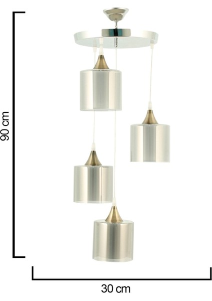 Şık 4'lü Gümüş Tepsi Füme Camlı Lüks Sarkıt Avize modelleri