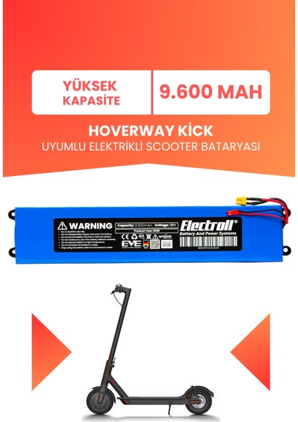 Hoverway Kick Uyumlu Batarya (Yüksek Kapasite) 36V 9.600MAH Elektrikli Scooter Bataryası