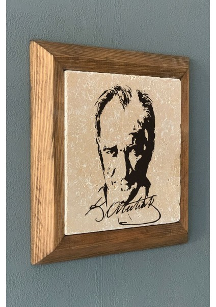 Turuncu Masif Çerçeveli Atatürk Doğaltaş Tablo 28X28 cm fiyatları