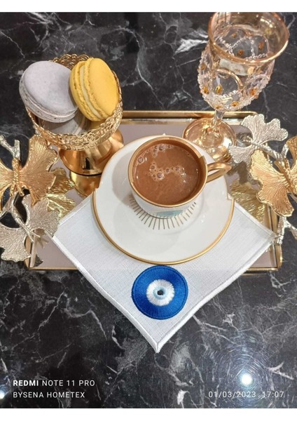 Nazar Boncuğu Detaylı Kokteyl ve Kahve Yanı Sunum Peçetesi 4 Adet