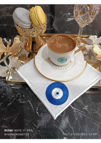 Nazar Boncuğu Detaylı Kokteyl ve Kahve Yanı Sunum Peçetesi 4 Adet fiyatları