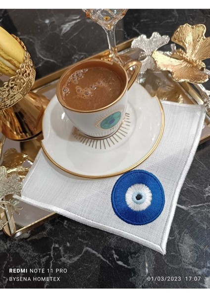 Nazar Boncuğu Detaylı Kokteyl ve Kahve Yanı Sunum Peçetesi 4 Adet modelleri