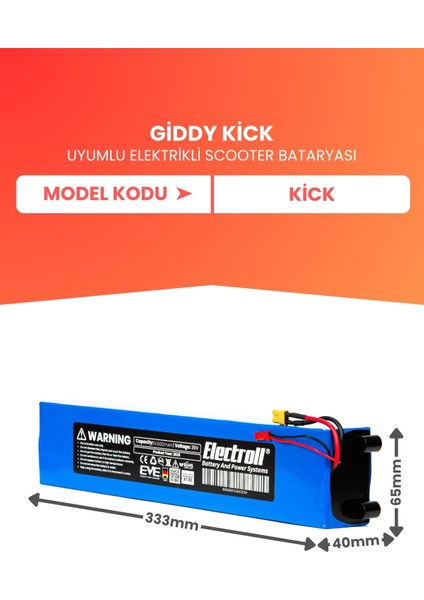 Giddy Kick Uyumlu Batarya (Yüksek Kapasite) 36V 9.600MAH Elektrikli Scooter Bataryası fiyatları