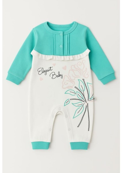 Elegant Baby Mint Yeşili Çiçek Desenli Uzun Kollu Bebek Tulum fiyatları
