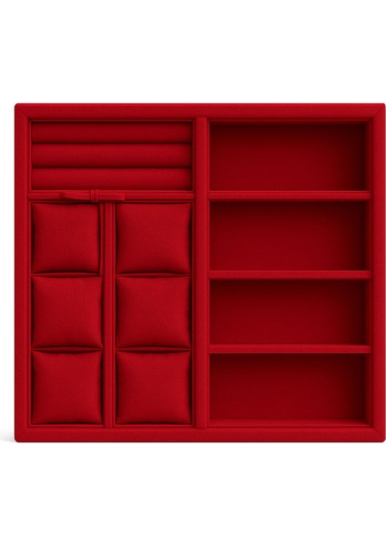 Kırmızı Içli Çekmece Düzenleyici, Saat, Küpe, Kolye ve Gözlük Organizer