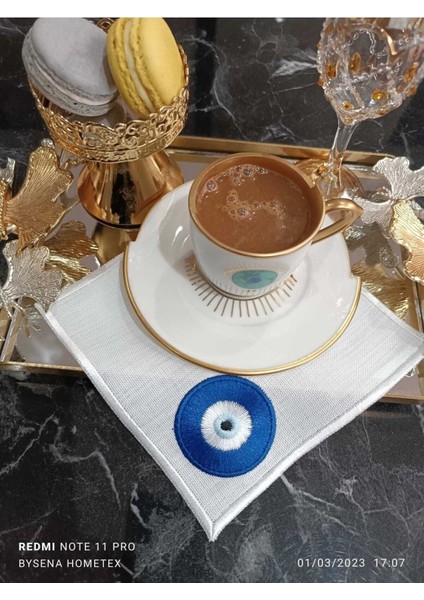 Nazar Boncuğu Detaylı Kokteyl ve Kahve Yanı Sunum Peçetesi 4 Adet fırsatları