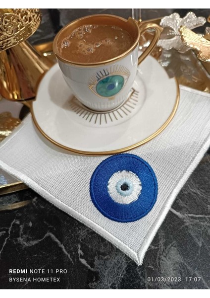 Nazar Boncuğu Detaylı Kokteyl ve Kahve Yanı Sunum Peçetesi 4 Adet