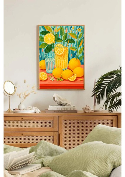 Şık Ahşap Çerçeveli Oturma Odası, Salon ve Mutfak Dekoru TK0193