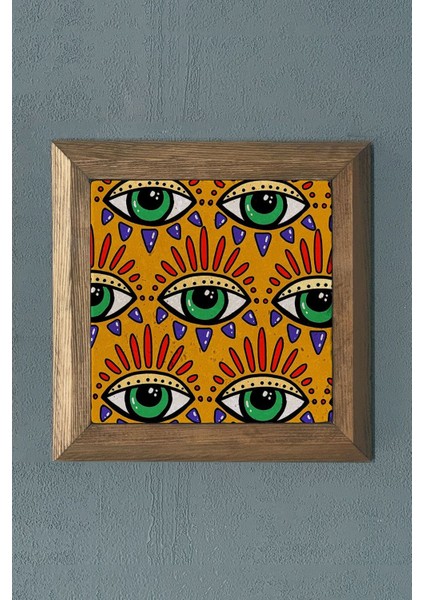 Turuncu Doğaltaş Çerçeveli Tablo Pano 28X28 cm Evil Eye