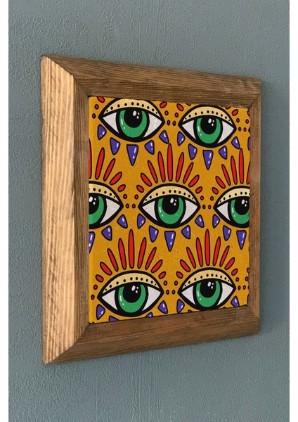 Turuncu Doğaltaş Çerçeveli Tablo Pano 28X28 cm Evil Eye fiyatları
