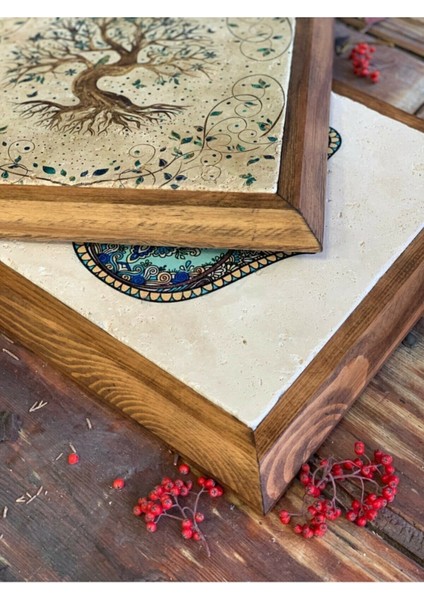 Turuncu Doğaltaş Çerçeveli Tablo Pano 28X28 cm Evil Eye fırsatları