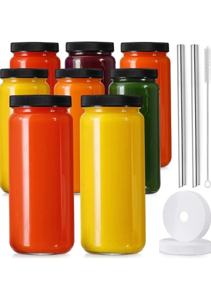 Turuncu 480ML Cam Bardak, Pipetli ve Hava Geçirmez Kapakli, Meyve Suyu Içimi Için Ideal