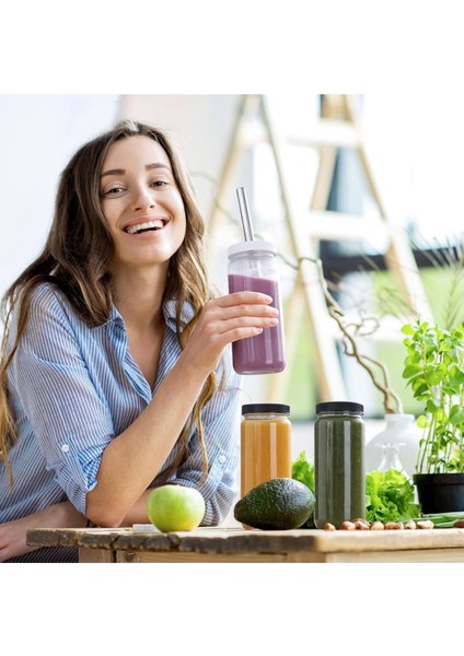 Turuncu 480ML Cam Bardak, Pipetli ve Hava Geçirmez Kapakli, Meyve Suyu Içimi Için Ideal indirimleri