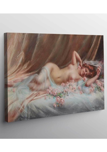 Renkli Güller Içinde Nü Kanvas Tablo, Şık ve Canlı Dekoratif Sanat Eseri