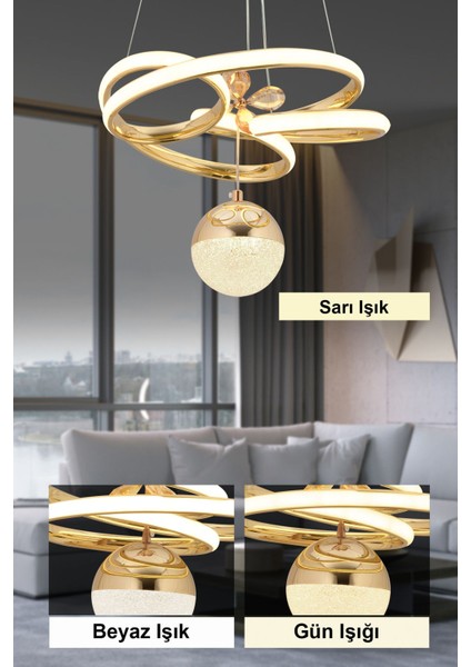 Modern Üç Renkli Gold LED Avize, Kumandalı, Şık ve Lüks Tavan Aydınlatması fiyatları