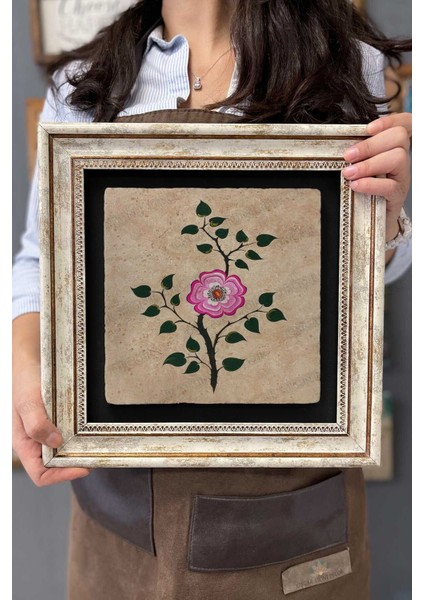 Renkli Taş Duvar Dekoru, Çiçek Temalı 30X30 cm Çerçeveli Tablo
