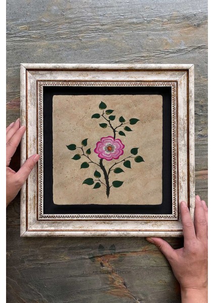 Renkli Taş Duvar Dekoru, Çiçek Temalı 30X30 cm Çerçeveli Tablo fiyatları