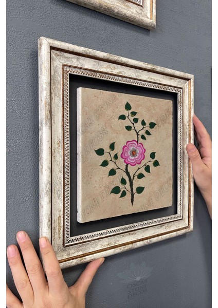 Renkli Taş Duvar Dekoru, Çiçek Temalı 30X30 cm Çerçeveli Tablo modelleri