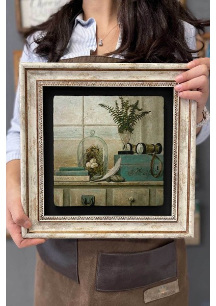 30X30 cm Taş Desenli Çerçeveli Duvar Tablosu Renkli Dekor