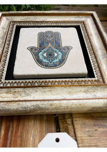 Turuncu 3'lü Taş Duvar Dekor Seti 20X20 Cm, Nar Ağacı ve Ayetel Kürsi Motifli modelleri