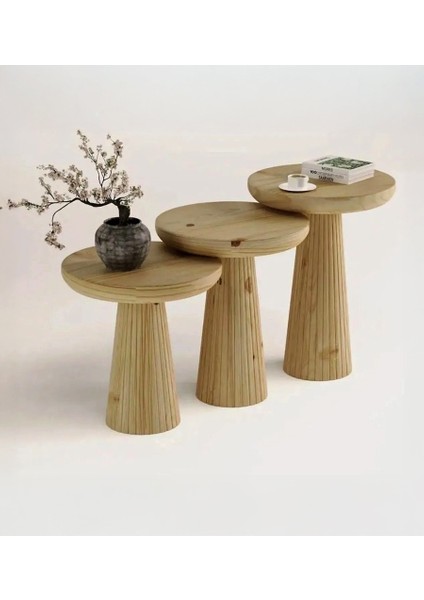 Üst Kalite 3'lü Çizgili Fitilli Mantar Yan Sehpa - Doğal modelleri