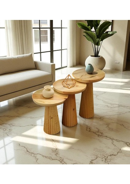 Üst Kalite 3'lü Çizgili Fitilli Mantar Yan Sehpa - Doğal fırsatları