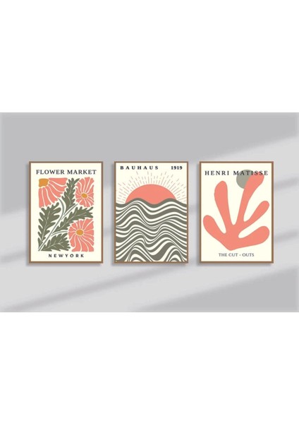 Turuncu Ahşap Çerçeveli 3 Lü Soyut Tablo, Ev ve Ofis Dekoru fiyatları