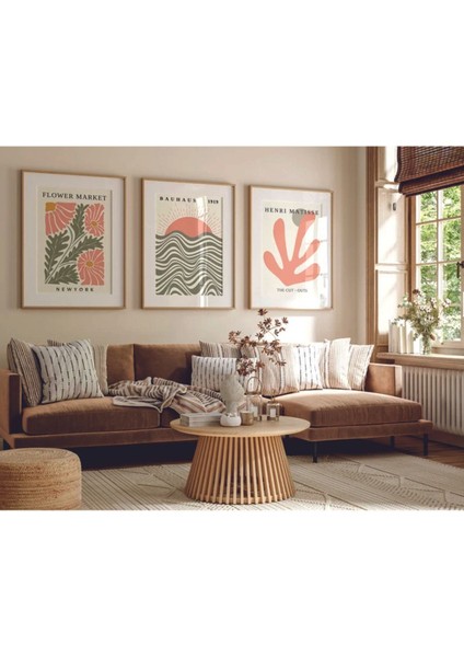 Turuncu Ahşap Çerçeveli 3 Lü Soyut Tablo, Ev ve Ofis Dekoru modelleri