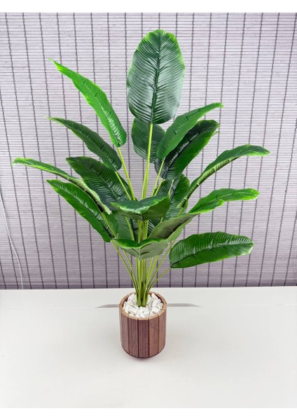 Yapay Çiçek Starliçe Salon Çiçeği Ahşap Saksılı Yapay Bitki 18 Yapraklı 65 cm