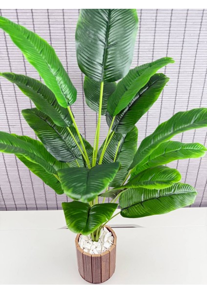 Yapay Çiçek Starliçe Salon Çiçeği Ahşap Saksılı Yapay Bitki 18 Yapraklı 65 cm