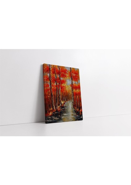Sonbahar Orman Kanvas Tablo, Kırmızı Renkli, Şık Dekorasyon Parçası