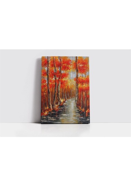 Sonbahar Orman Kanvas Tablo, Kırmızı Renkli, Şık Dekorasyon Parçası fiyatları