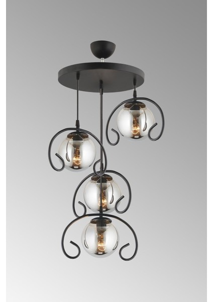 Şık Siyah 4'lü Kelebek Füme Top Camlı Sarkıt Avize fiyatları