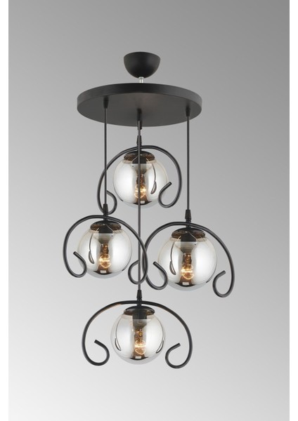 Şık Siyah 4'lü Kelebek Füme Top Camlı Sarkıt Avize fırsatları