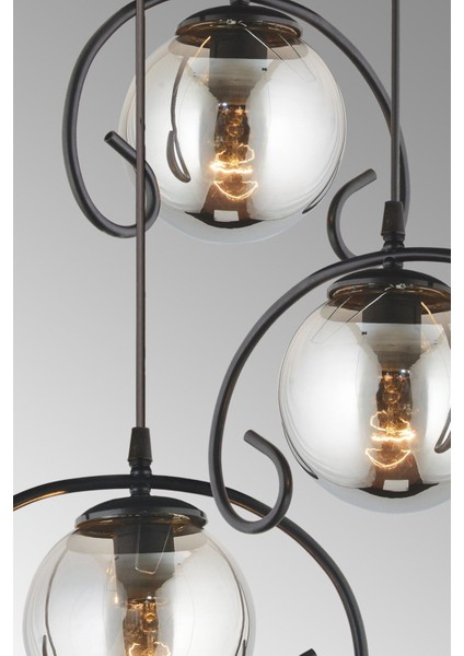 Şık Siyah 4'lü Kelebek Füme Top Camlı Sarkıt Avize