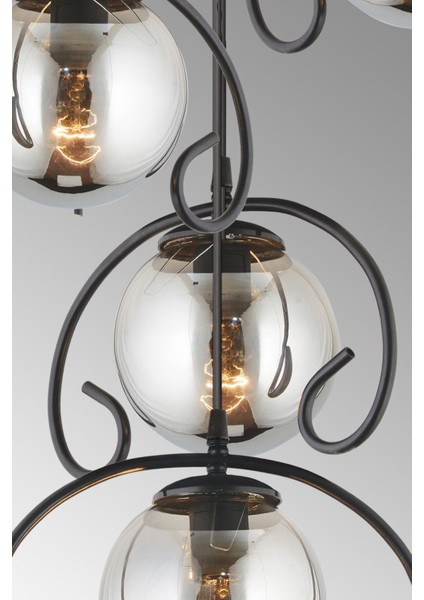 Şık Siyah 4'lü Kelebek Füme Top Camlı Sarkıt Avize