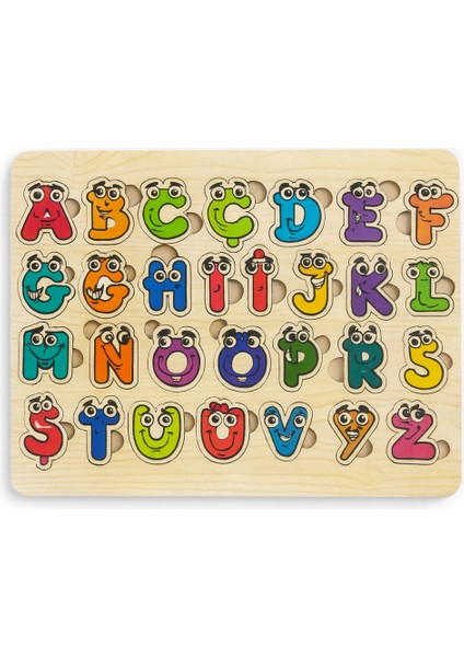 Ahşap Alfabe Puzzle – Renkli Harfli Eğitici Oyuncak Çok Renkli