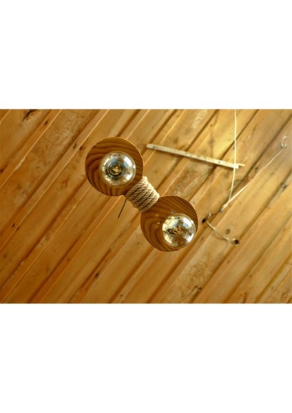 Kahverengi 2'li Ahşap Halatlı Otantik Avize, 55 cm Yüksek, 35X15X4 cm Ölçüleriyle Şık fiyatları