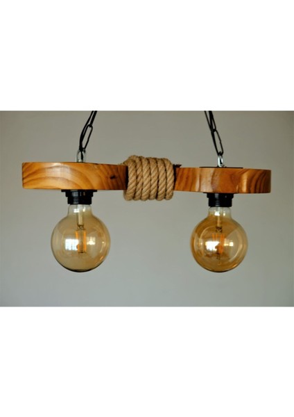 Kahverengi 2'li Ahşap Halatlı Otantik Avize, 55 cm Yüksek, 35X15X4 cm Ölçüleriyle Şık modelleri