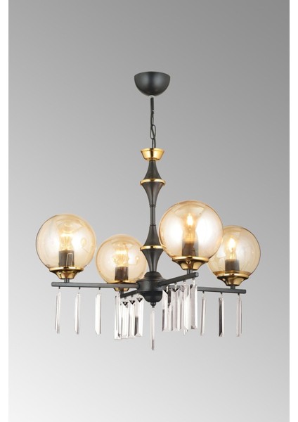 Şık 4'lü Siyah Bal Glop Kristal Camlı Yukarı Bakan Avize modelleri